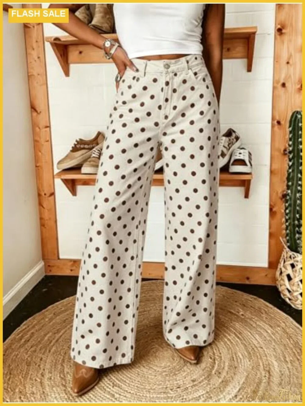 Retro Polka Dot Denim Wide Leg Y2k Pants Palazzo Harem Jeans